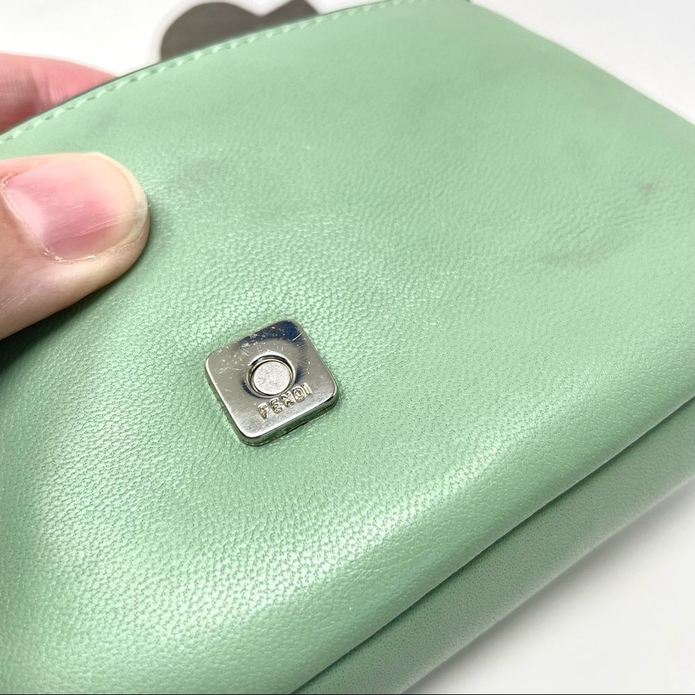 FENDI Monster Micro Baguette Mint Leather Crossbody Bag w/RFID - Picture 13 of 17